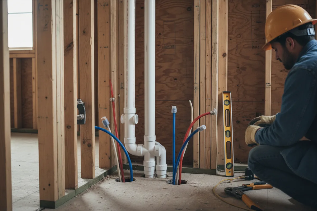 Drain and supply rough-in during Sump Pump Repair in Chapman Ranch